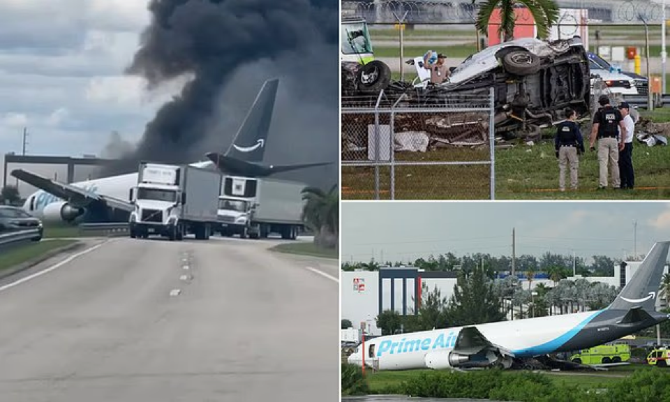 Source-supplied image for: Harrowing audio reveals fire crews racing to Amazon cargo plane crash in Miami that left five dead and five injured